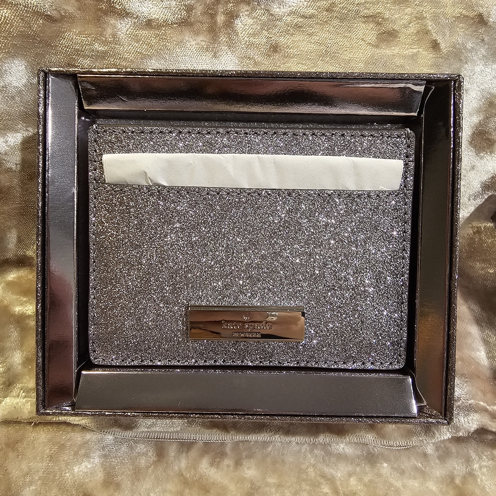 Kate Spade Kenzie Silver Glitter Card Holder